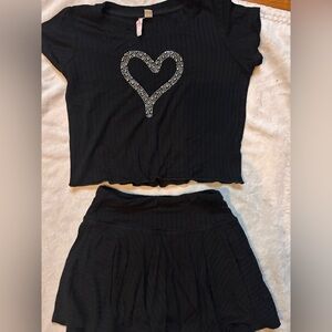 Black Two-Piece Set with Heart Design